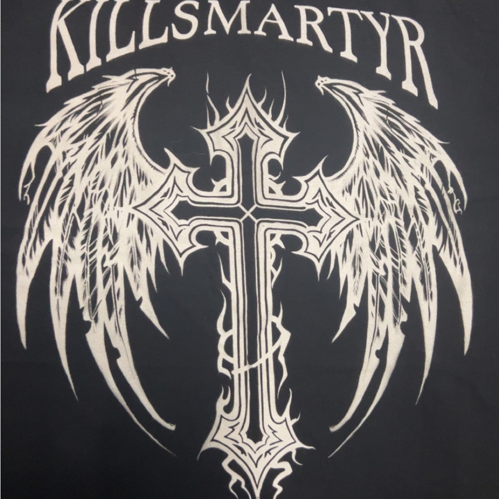 NWOT Black Graphic Tee with Cross and Wings